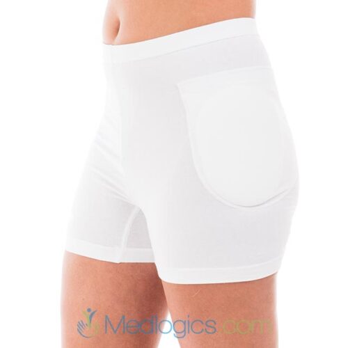 Hip protection pants with 2 sewn-in protectors