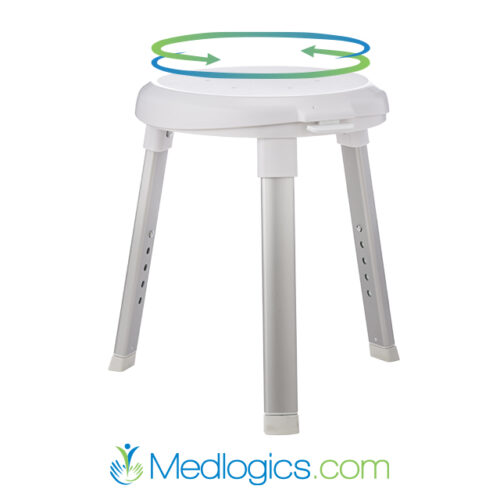 Adjustable shower seat, 3 legs, round with rotating seat