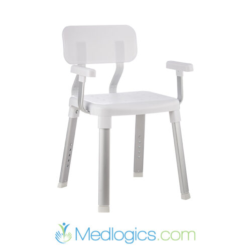 Adjustable shower chair with armrest